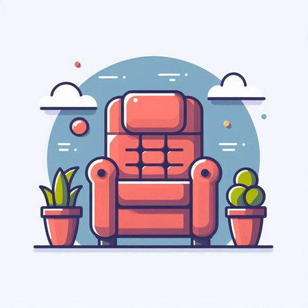 Comfortable armchair in modern flat line style. Vector illustration.のイラスト素材