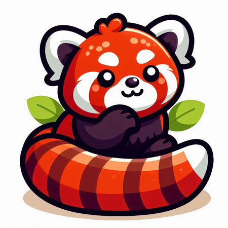 Cute red panda sitting on an inflatable ring. Vector illustration.のイラスト素材
