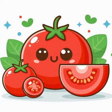Cute kawaii tomato character on white background. Vector illustration.のイラスト素材
