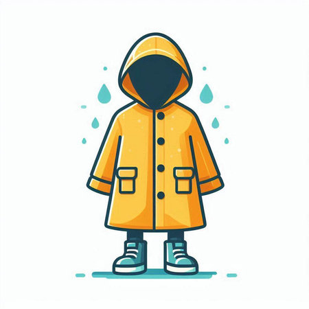 Vector illustration of a yellow raincoat with hood and boots on white backgroundのイラスト素材