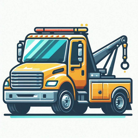 Vector illustration of a yellow truck with a crane on a white background.のイラスト素材