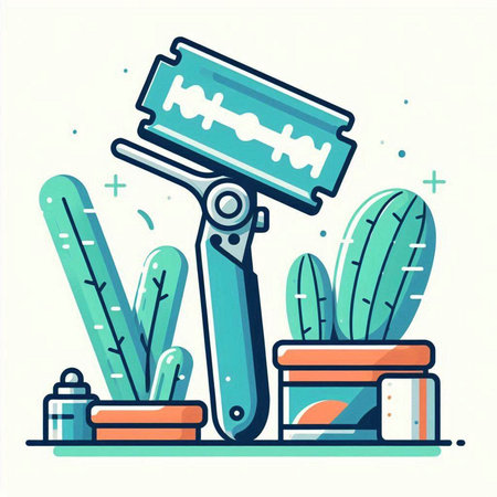 Vector illustration of a paint roller and cactus in a pot on a white backgroundのイラスト素材