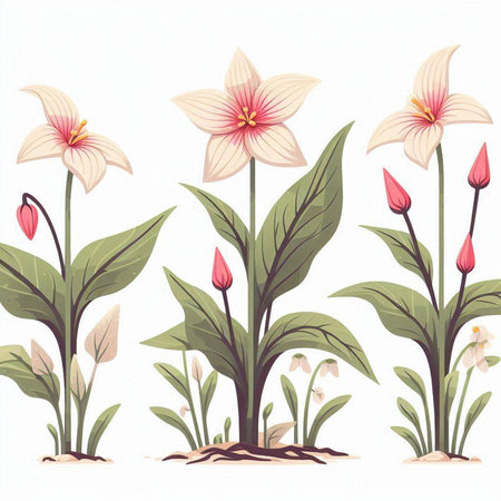 Illustration of flowers and plants on a white background, vector illustrationのイラスト素材