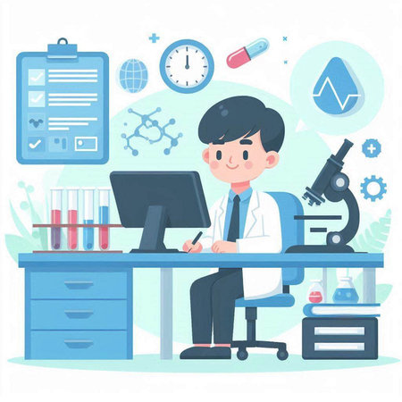 Scientist working in the laboratory. Vector illustration in flat style.のイラスト素材