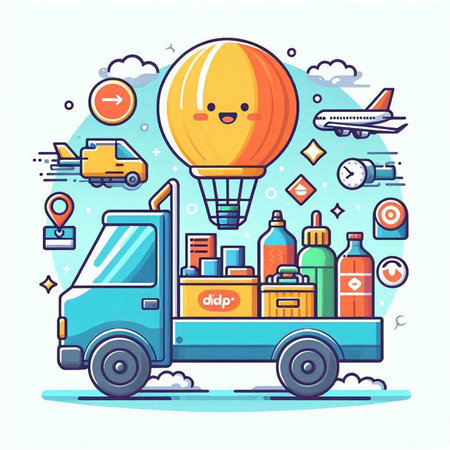 Cargo truck with a lot of goods. Vector illustration in flat styleのイラスト素材