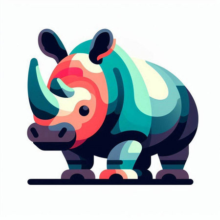 Vector rhinoceros isolated on white background. Colorful illustration in flat style.のイラスト素材