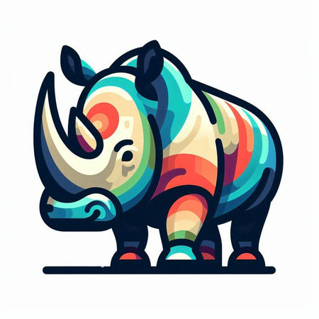 Colorful rhinoceros isolated on white background. Vector illustration.のイラスト素材