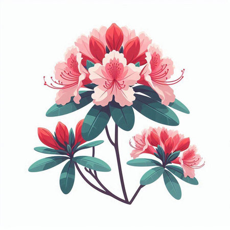 Rhododendron flowers isolated on white background. Vector illustration.のイラスト素材