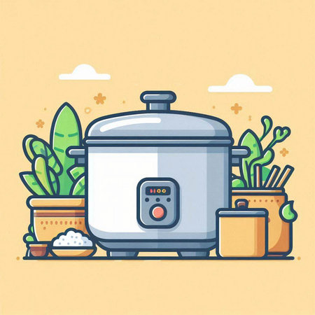 Vector illustration of modern flat design concept of cooking with rice cooker.のイラスト素材