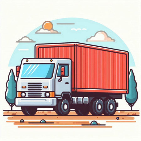 Truck on the road. Cargo transportation. Vector illustration. EPS 10のイラスト素材