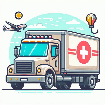 Ambulance truck with red cross on the roof, vector illustrationのイラスト素材
