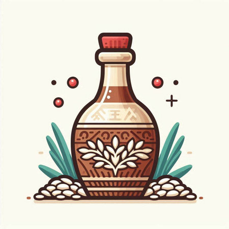 Oriental sake bottle. Vector illustration in flat cartoon style.のイラスト素材