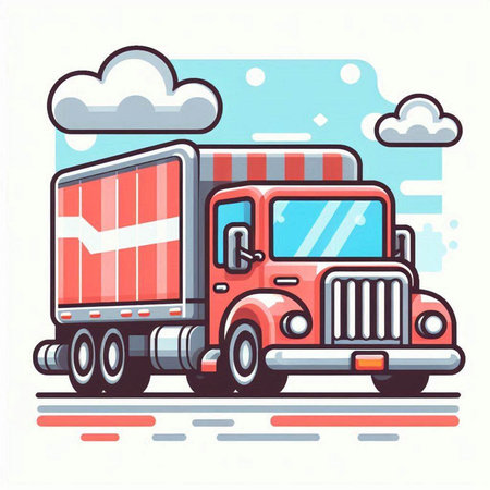 Truck with cargo on the road. Vector illustration in flat styleのイラスト素材