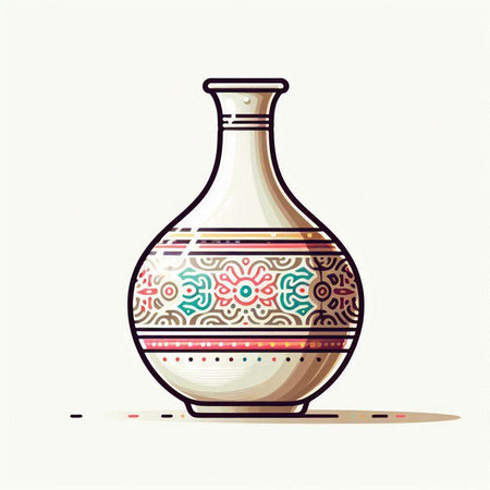 Ceramic vase with ornament. Hand drawn vector illustration.のイラスト素材