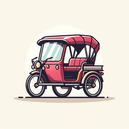 Retro rickshaw vintage vector illustration. Side view of a retro car.のイラスト素材