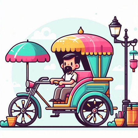 Tuk Tuk, Asian traditional taxi. Vector cartoon illustration.のイラスト素材