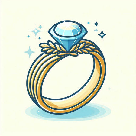 Illustration of a gold ring with a diamond on a white backgroundのイラスト素材