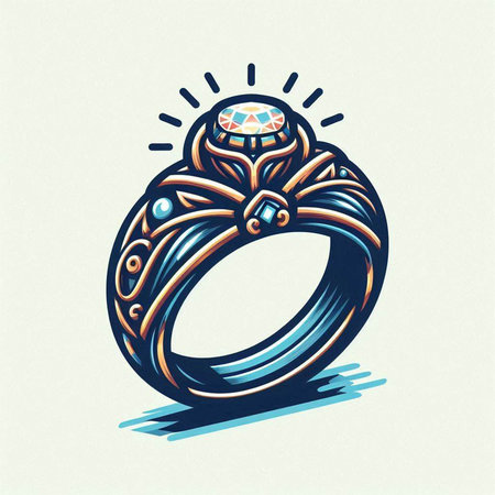 Jewelry ring with a diamond. Hand drawn vector illustration.のイラスト素材