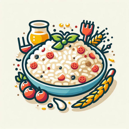 Risotto. Vector illustration of a bowl of porridge.のイラスト素材