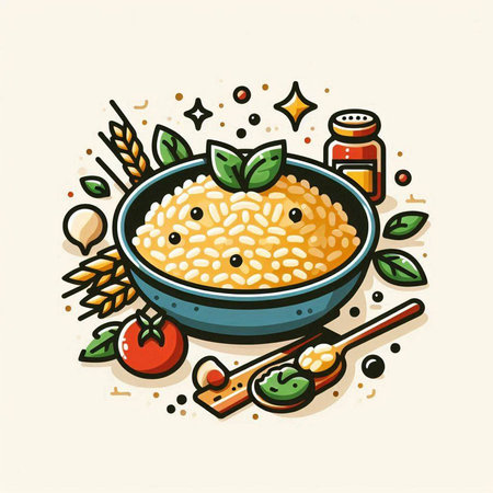 Risotto vector illustration. Italian cuisine. Traditional food. Hand drawn sketch.のイラスト素材
