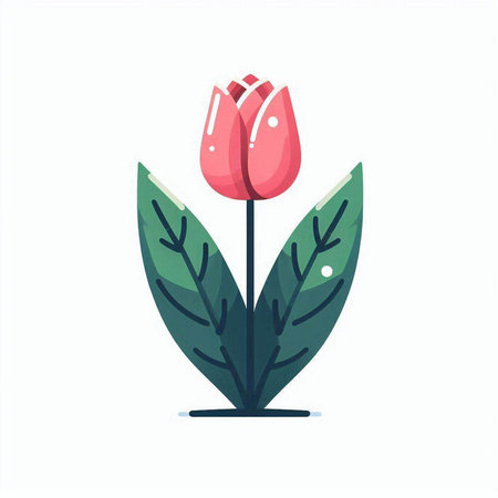 Tulip flower with green leaves. Vector illustration in flat styleのイラスト素材