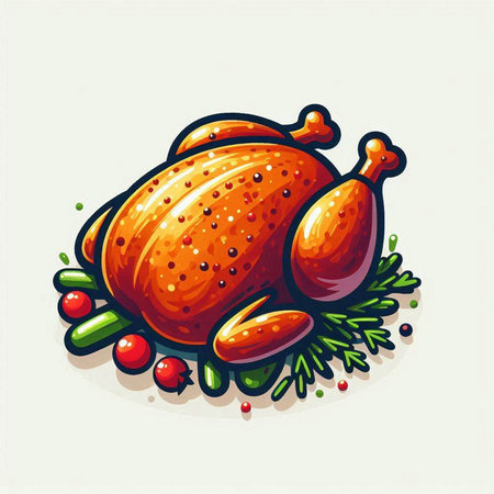 Illustration of roasted turkey with Christmas decoration. Vector illustration for your designのイラスト素材