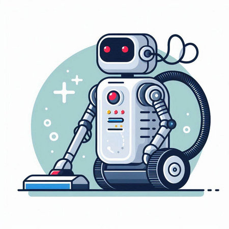 Robot vacuum cleaner. Vector illustration in flat style on white background.のイラスト素材