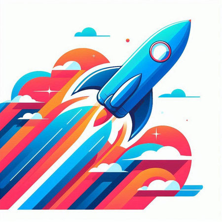 Rocket flying in the sky. Start up business, vector illustration.のイラスト素材