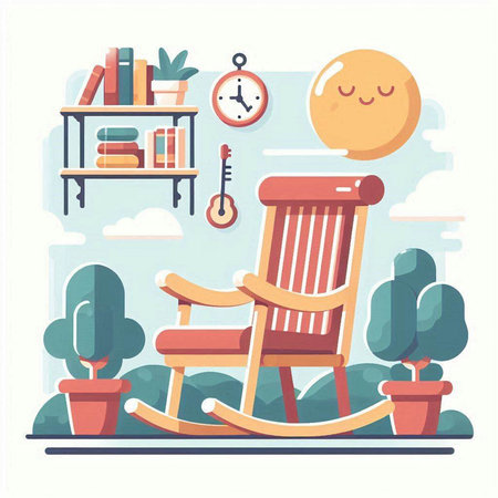 Cute rocking chair in the park. Vector illustration in flat styleのイラスト素材