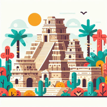 Chichen Itza, Yucatan, Mexico. Vector illustrationのイラスト素材