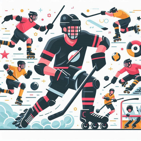 Hockey players, vector illustration in flat style. Ice hockey.のイラスト素材