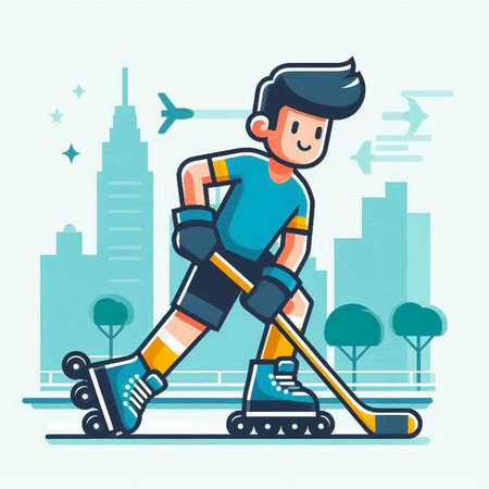 Hockey player on roller skates. Vector illustration in flat styleのイラスト素材