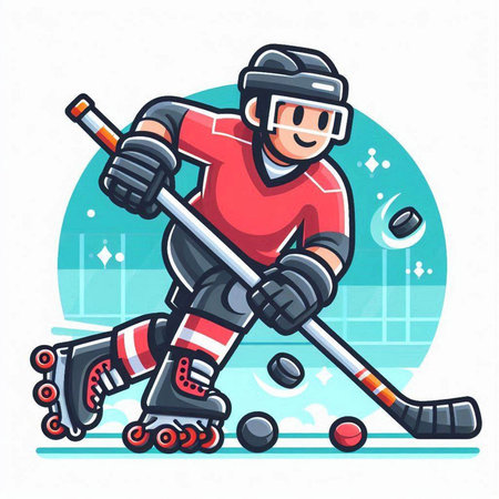 Hockey player with hockey stick and puck. Vector cartoon illustration.のイラスト素材