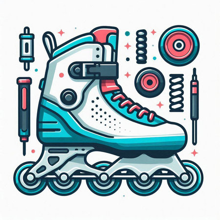Roller skates and accessories. Vector illustration on white background.のイラスト素材