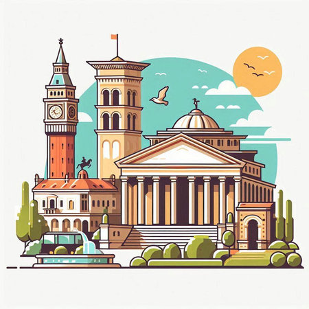 Bolivian Parliament Building, Rome, Italy. Vector illustrationのイラスト素材
