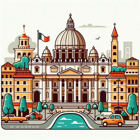 St. Peter's Basilica in Vatican City, Rome, Italyのイラスト素材