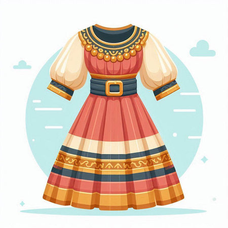 Mexican dress. Vector illustration in flat style on white background.のイラスト素材