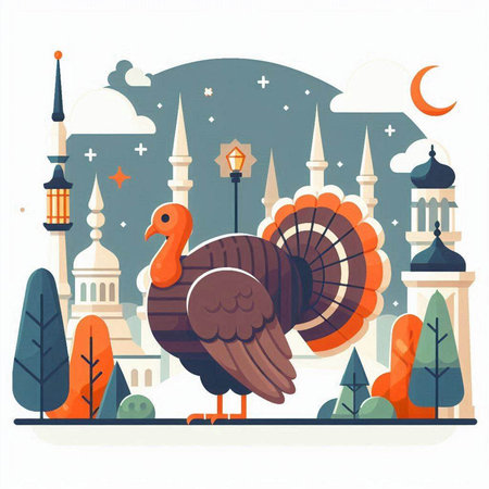Turkey in the city. Colorful vector illustration. Flat style.のイラスト素材