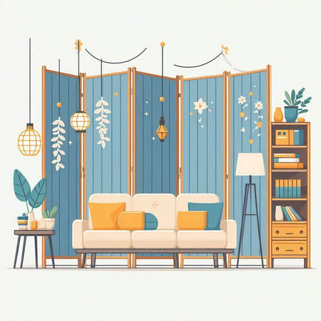 Living room interior with furniture. Vector illustration in a flat style.のイラスト素材