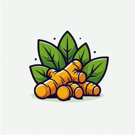 Ginger root with leaves. Vector illustration isolated on white background.のイラスト素材