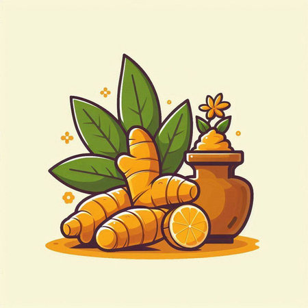 Turmeric vector illustration in cartoon flat style. Herbal medicine.のイラスト素材