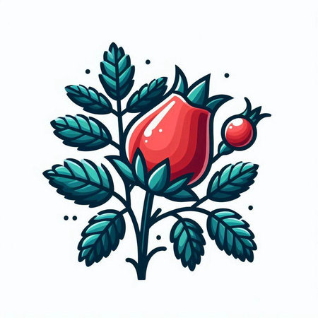 Rosehip. Hand drawn vector illustration isolated on a white background.のイラスト素材