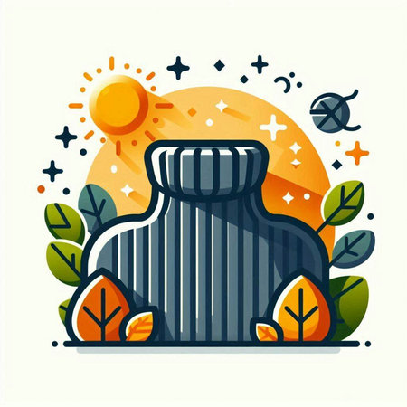 Vector illustration of a bottle of water and autumn leaves. Flat style.のイラスト素材