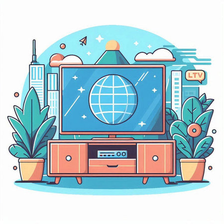 TV set in modern flat style. Vector illustration of TV set in flat style.のイラスト素材