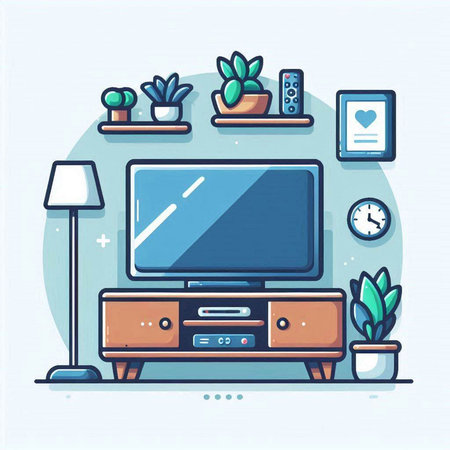 Vector illustration of TV on the nightstand in flat style. Modern home interior design.のイラスト素材