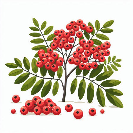 Sorbus aucuparia or rowan tree. Vector illustration.のイラスト素材