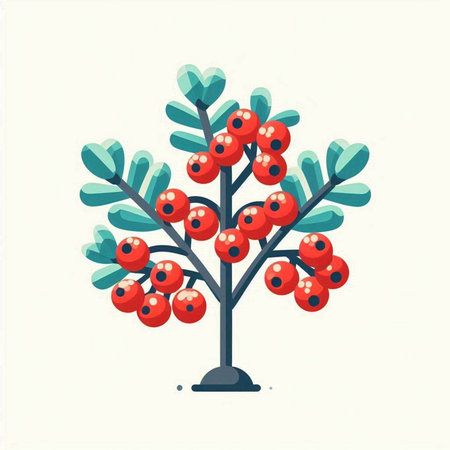 Christmas tree with red berries. Vector illustration in flat cartoon style.のイラスト素材