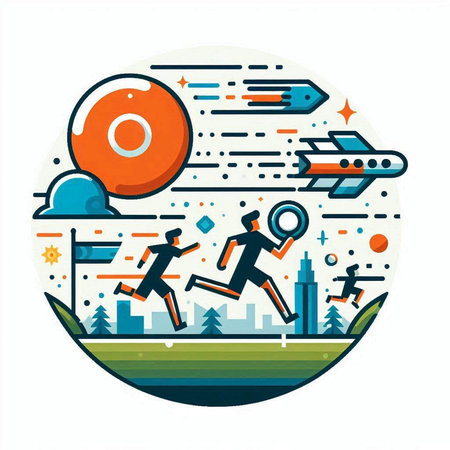 Vector illustration of people running in the park. Flat style design.のイラスト素材