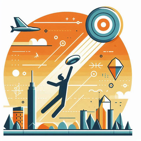 Businessman flying with a target in his hand. Vector illustration.のイラスト素材