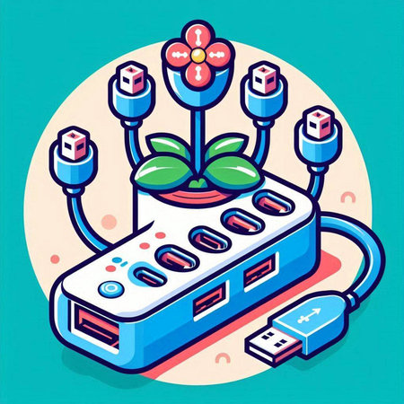 Vector illustration of a power bank with a plug and a flower.のイラスト素材